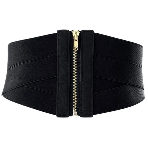 Womens Elastic Wide Band Wrap Cinch Retro High Waist Lace-Up Tie PU Leather Cors